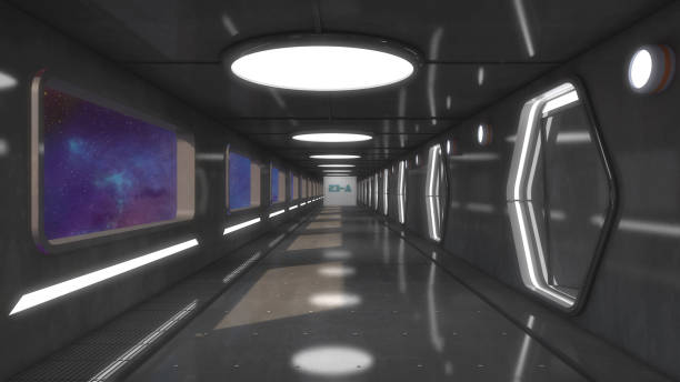 istock 3D Render. Futuristic spaceship interior corridor 956470506