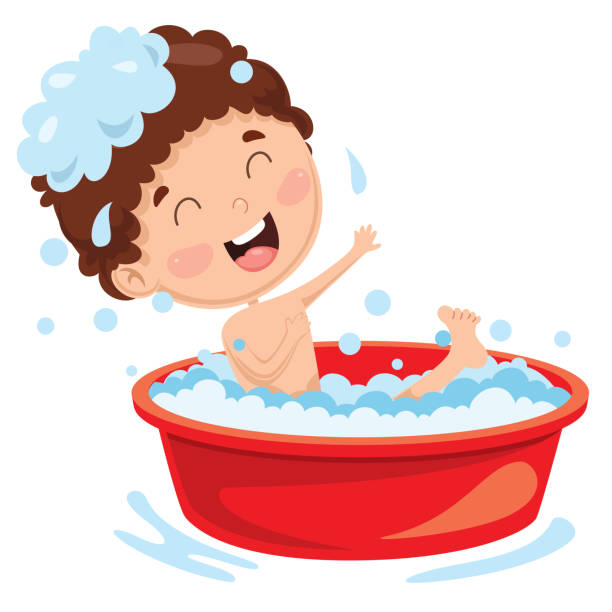 ilustraciones, imágenes clip art, dibujos animados e iconos de stock de vector ilustración de niño con baño - shower child shampoo washing