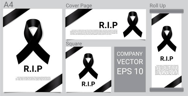 Mock up Mourning symbol with Black Respect ribbon on white background Banner. RIP Funeral card Vector Illustration. Vector mourning ribbon stock illustrations