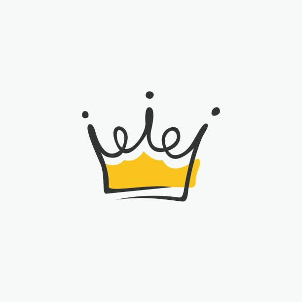 ilustraciones, imágenes clip art, dibujos animados e iconos de stock de elemento modernista gráfico dibujado a mano. corona real de oro. aislado sobre fondo blanco. ilustración de vector - crown king queen gold