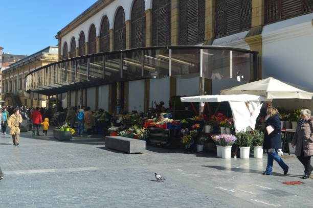 Flower Market In The Downtown In San Sebastian. Flowers Travel Nature. stock photo