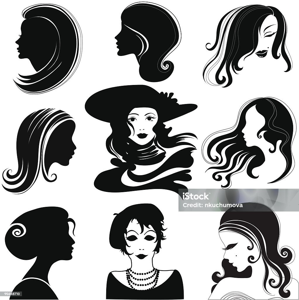 Vector set of closeup portrait - beautiful woman  Profile View stock vector