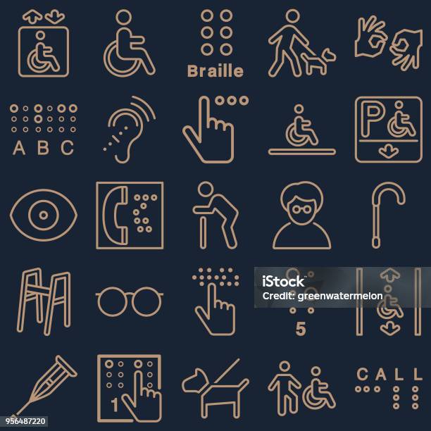 Disability Line Color Stock Illustration - Download Image Now - Braille, Wheelchair Access, Accessibility