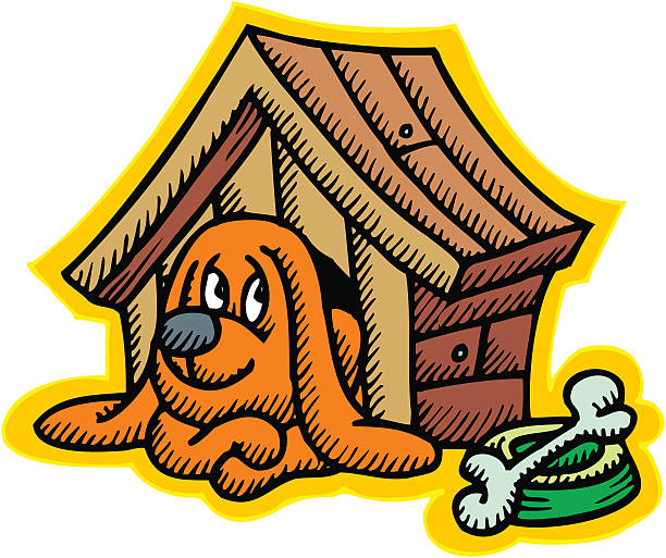 dog and his house vector art illustration