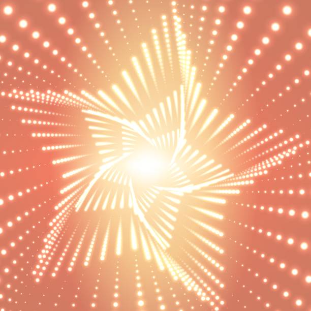 istock Vector infinite star twisted tunnel of shining flares on orange background. Glowing points form tunnel sectors. Abstract cyber colorful background. Elegant modern geometric wallpaper. 956489504