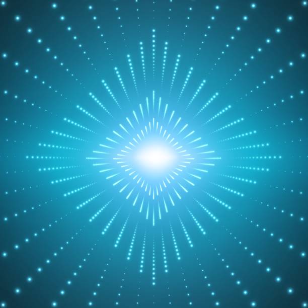istock Vector infinite rhombic or square tunnel of shining flares on blue background. Glowing points form tunnel sectors. Abstract cyber colorful background for your designs. Elegant geometric wallpaper. 956491622