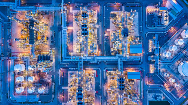 Aerial view of oil refinery stock photo