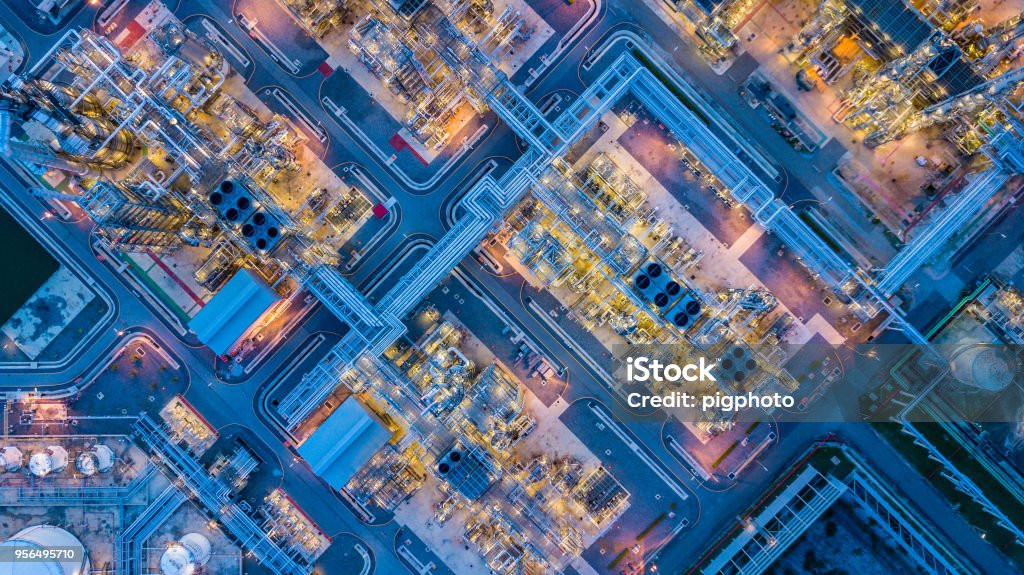 Aerial view of oil refinery Aerial View Stock Photo