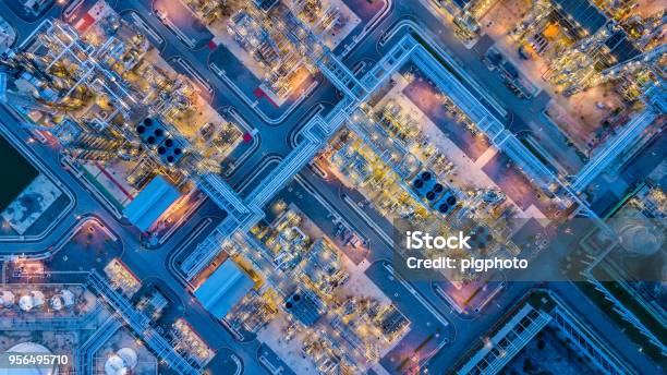 Aerial View Of Oil Refinery Stock Photo - Download Image Now - Aerial View, Refinery, Factory