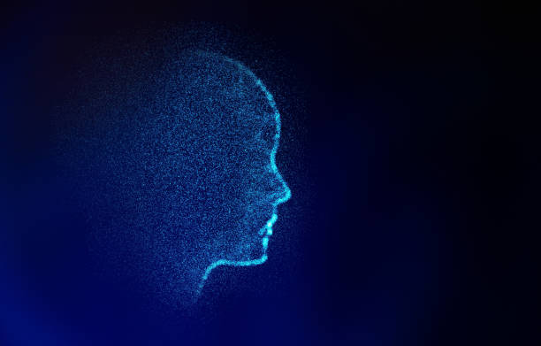 forma humana abstrata. modelo virtual em azul, inteligência artificial, no conceito de tecnologia futurista, ilustração 3d - 3879 - fotografias e filmes do acervo