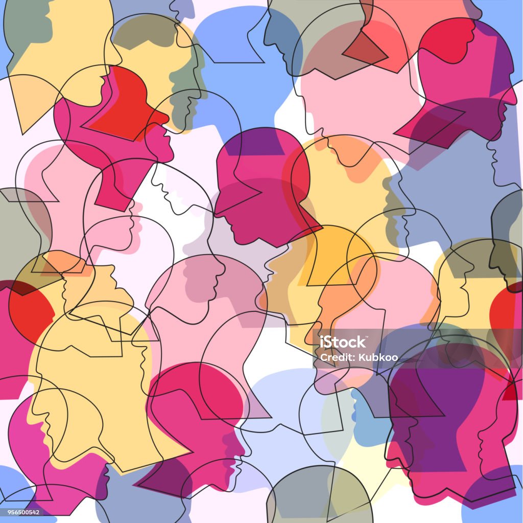 Seamless pattern of a crowd of many different people Seamless pattern of a crowd of many different people profile heads. Vector background. Mental Health stock vector