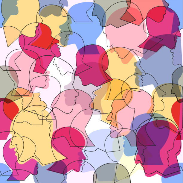 Seamless pattern of a crowd of many different people Seamless pattern of a crowd of many different people profile heads. Vector background. slovak language stock illustrations