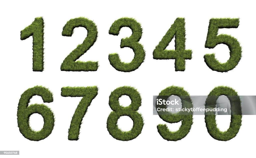 Grass numbers 3D rendered image of grass numbers on white background. Abstract Stock Photo