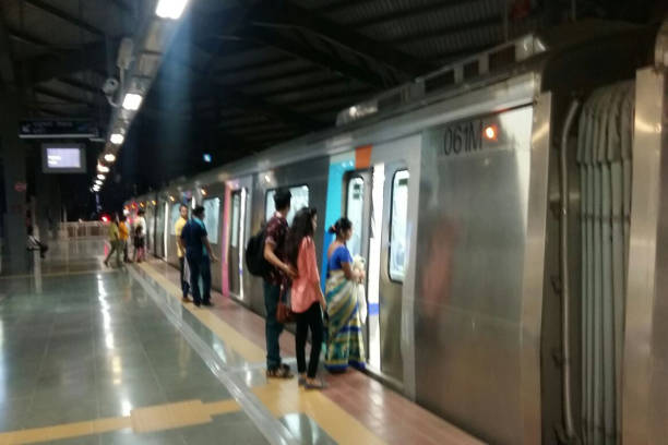 Mumbai Metro train. Comfortable, modern , fast, new & air conditioned way of transport in Mumbai India MUMBAI, INDIA - MAY 04, 2018 - Mumbai Metro train local transport Mumbai, Maharashtra, India, Southeast Asia train air conditioner stock pictures, royalty-free photos & images