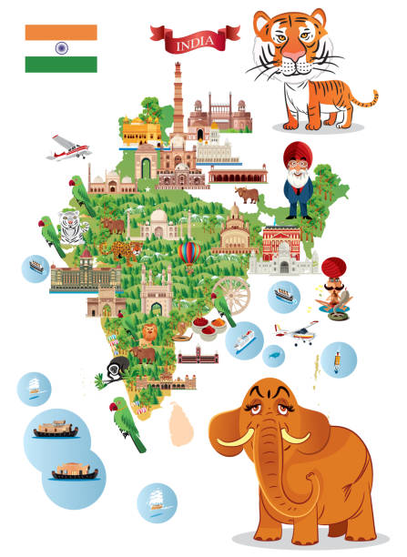 ilustrações de stock, clip art, desenhos animados e ícones de cartoon map of india - delhi india islam jama masjid