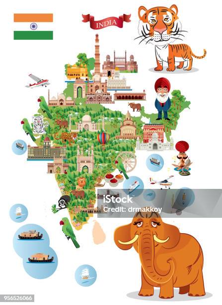 Cartoon Map Of India Stock Illustration - Download Image Now - Kerala,  Vector, Agra - iStock