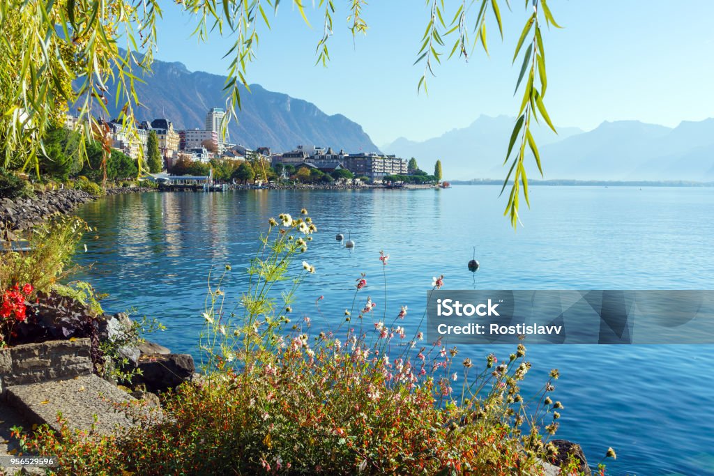 The main embankment of the Lake Geneva, the famous town of Montreux, Switzerland The main embankment of the Lake Geneva, the famous spa town of Montreux, Switzerland Montreux Stock Photo