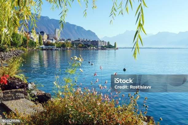 The Main Embankment Of The Lake Geneva The Famous Town Of Montreux Switzerland Stock Photo - Download Image Now