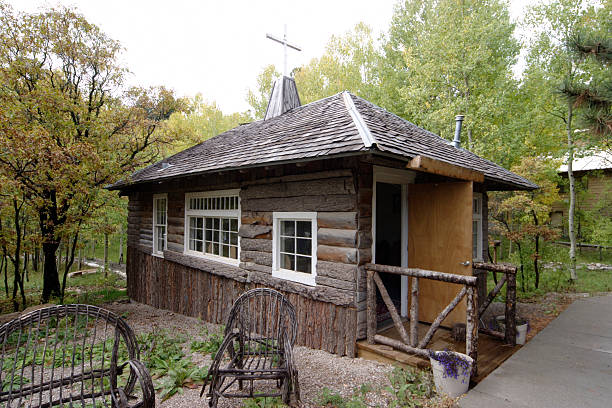istock Hundred year old log cabin church. 95653265