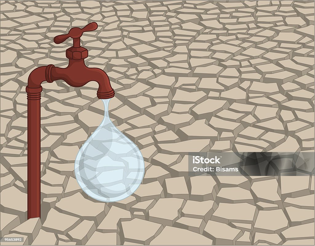 Tropfenden Wasserhahn in Getrocknete Boden - Lizenzfrei Dürre Vektorgrafik