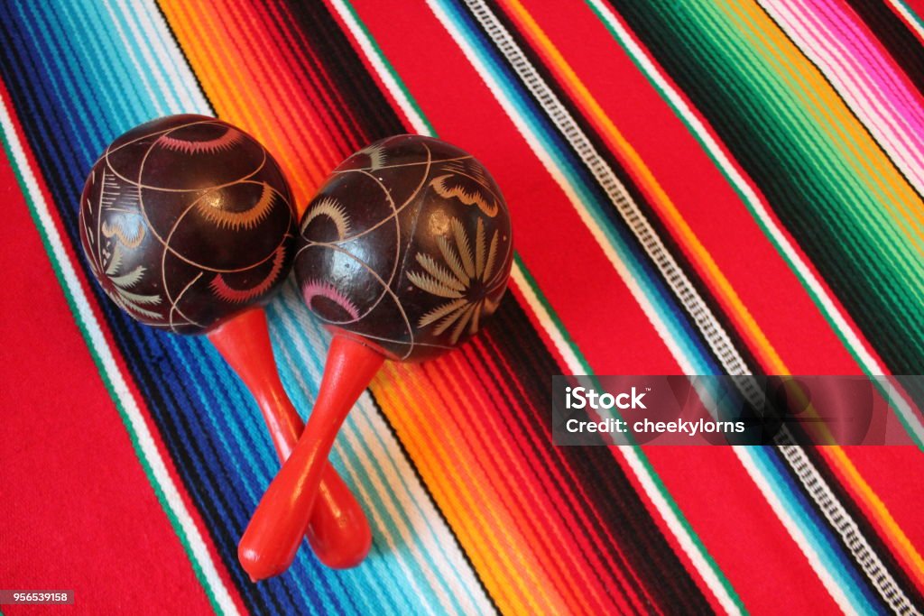 poncho maraca Mexican Mexico Background Mariachi, fiesta serape stripes with copy space Mexico Stock Photo