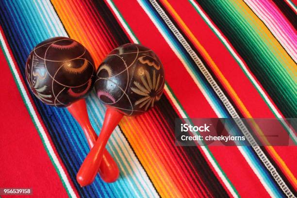 Poncho Maraca Mexican Mexico Background Mariachi Fiesta Serape Stripes With Copy Space Stock Photo - Download Image Now