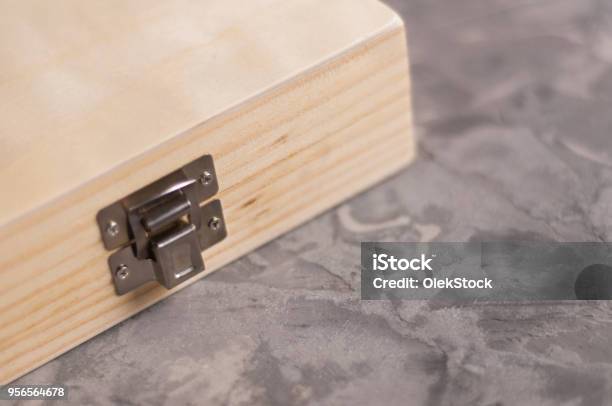Bright Rectangular Wooden Box With Metal Lock On Old Worn Broken ...