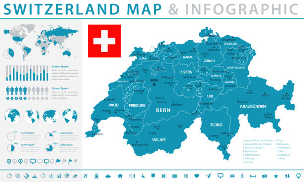 Map of Switzerland - Infographic Vector Map of Switzerland - Infographic Vector illustration zurich map stock illustrations