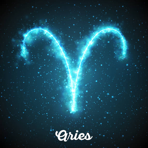 istock Vector abstract zodiac sign Aries on a dark blue background of the space with shining stars. Nebula in form of zodiac sign Aries. Abstract glowing zodiac sign Aries, The Ram, greek: Krios 956566214