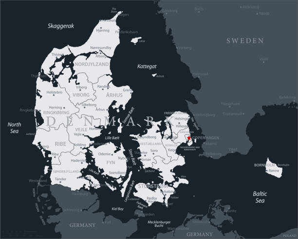 19 - Denmark - Black Gray 10 Map of Denmark - Vector illustration aalborg stock illustrations