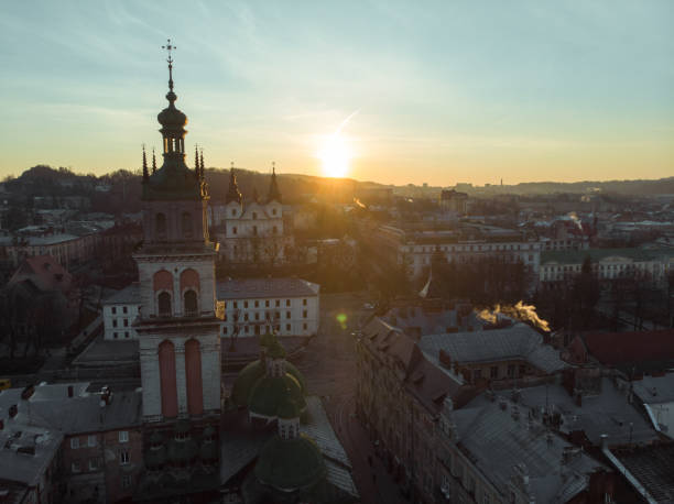 istock beauty panoramic view on sunrise over old european city 956571346