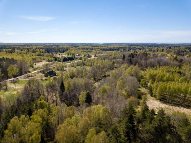 istock drone image. aerial view of rural area with fields and forests 956576620