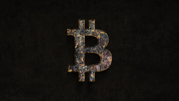 rouille sur temps bitcoin sur fond grunge - coin currency stack gold photos et images de collection