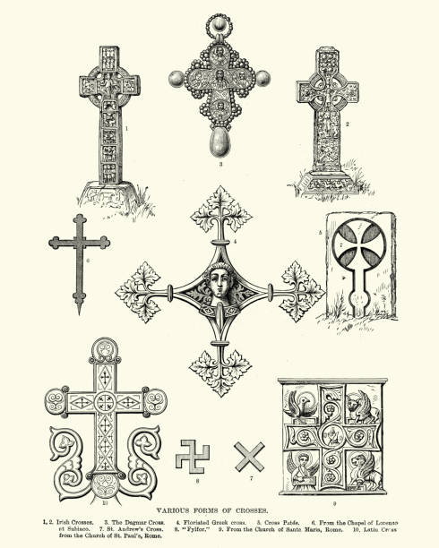 ilustrações de stock, clip art, desenhos animados e ícones de ancient symbols, various forms of crosses - celtic cross