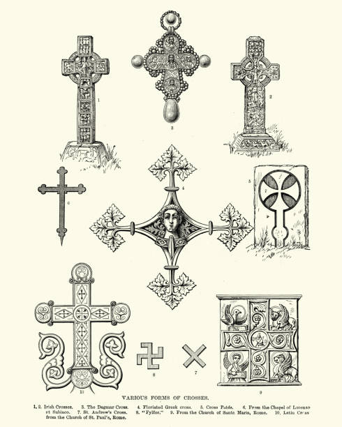 древние символы, различные формы крестов - celtic cross illustrations stock illustrations