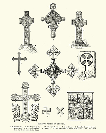 Vintage engraving of Various forms of Crosses