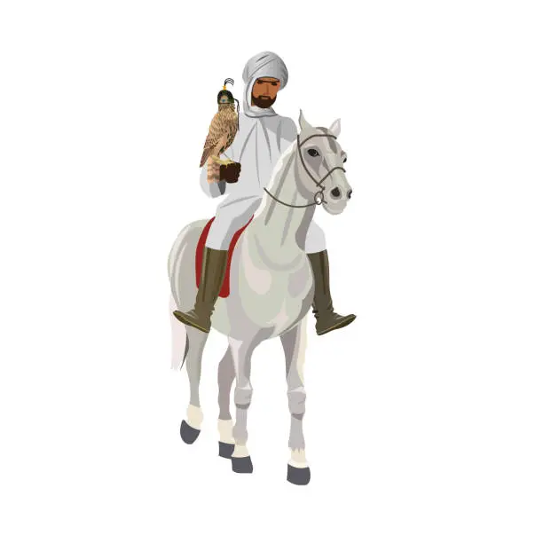 Vector illustration of Arab horseman on falconry