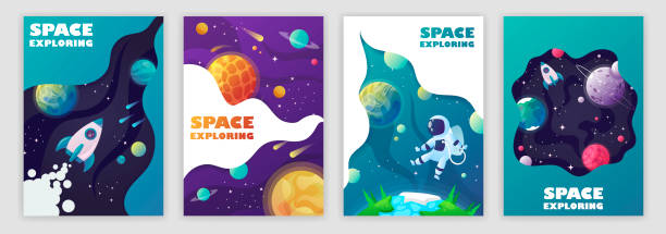 set of banner templates. universe. space. space trip. design. set of banner templates. universe. space. space trip. design. vector illustration astronaut borders stock illustrations