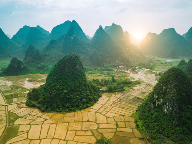 istock Rice fields scenery karst landscape of Guilin, China 956593104