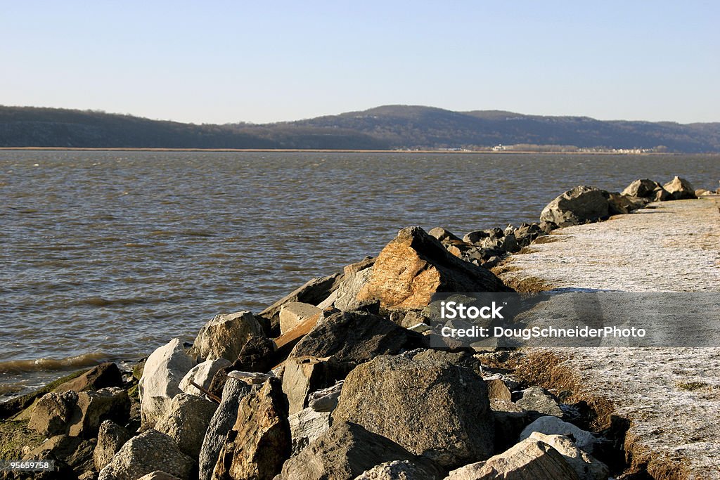 Hudson River Winter Scenic  Boulder - Rock Stock Photo