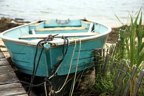 Turquoise Rowboat stock photo