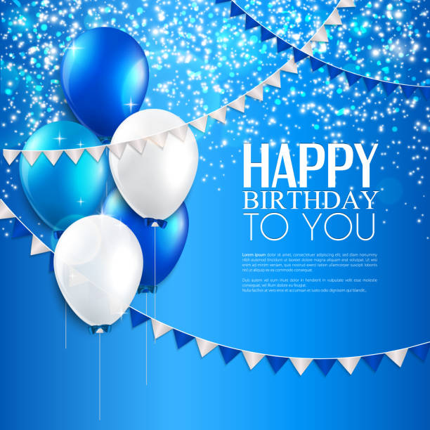 ilustrações, clipart, desenhos animados e ícones de vetor cartão de aniversário com balões e aniversário de texto. - birthday wishes