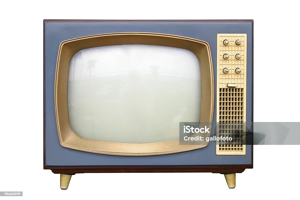 A vintage television with gold frame television apparatus from 1950 Analog Stock Photo