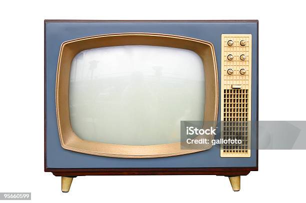 A Vintage Television With Gold Frame Stock Photo - Download Image Now - Analog, Broadcasting, Cathode
