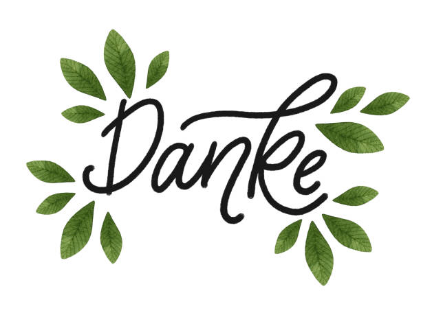 Danke. Hand drawn lettering with green watercolor leaves. Danke. Hand drawn lettering with green watercolor leaves. Modern mono width brush calligraphy for stickers, blogs and social media. Inspirational quotes for prints and posters. free thanksgiving pic stock illustrations