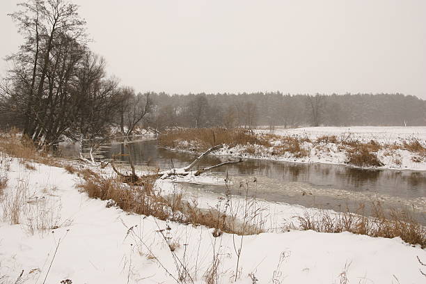 River in the Harsh  Winter . stock photo