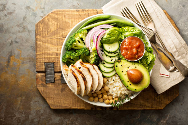 istock Healthy lunch bowl with grilled chicken 956613222