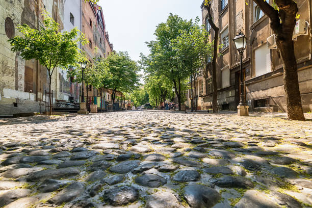 Belgrade, Serbia April 24, 2018: Skadarlija in Belgrade. Skadarlija (Skadarska street) is a famous street, an urban neighborhood and former municipality of Belgrade. This is bohemian quarter.