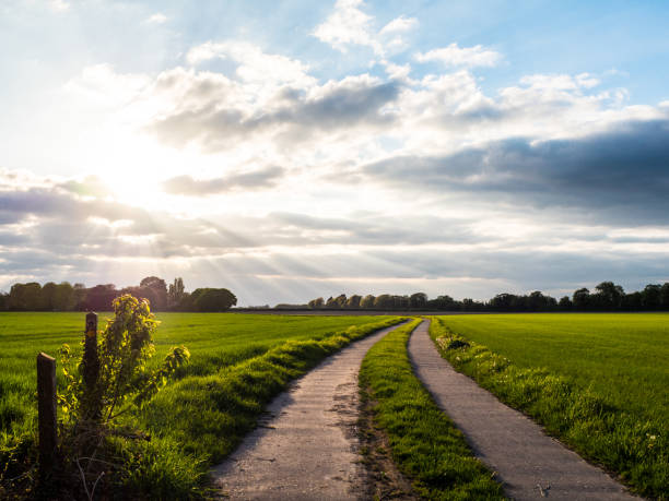 istock Sunset over rural farmland and trail 956617938