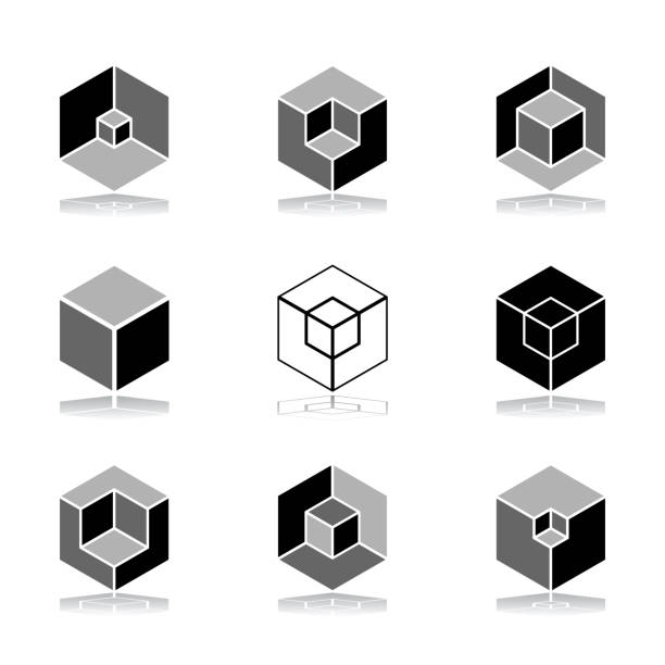 Design elements set. Cubic shape icons. Design elements set. Abstract hexagons. Cubic shape icons. Vector art. simple letterhead design stock illustrations